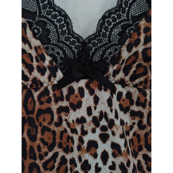 Leopard Print Lace Trim Cami Nightgown By Avidlove Size S Brown & Black. NWT - Picture 4 of 9